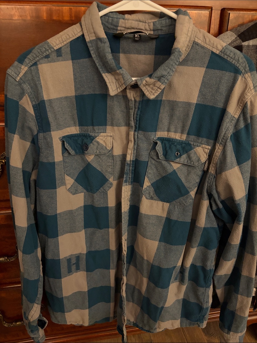 Boys Button-Down Plaid Shirt - Teal & Beige